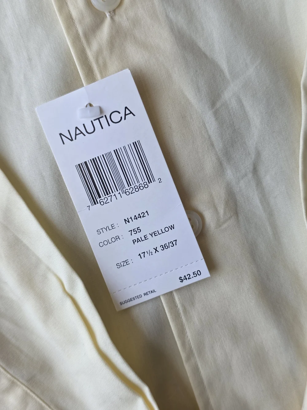 NWT Nautica Men’s 17.5 36/37 Pale Yellow Long Sleeve Dress Shirt Classic Fit